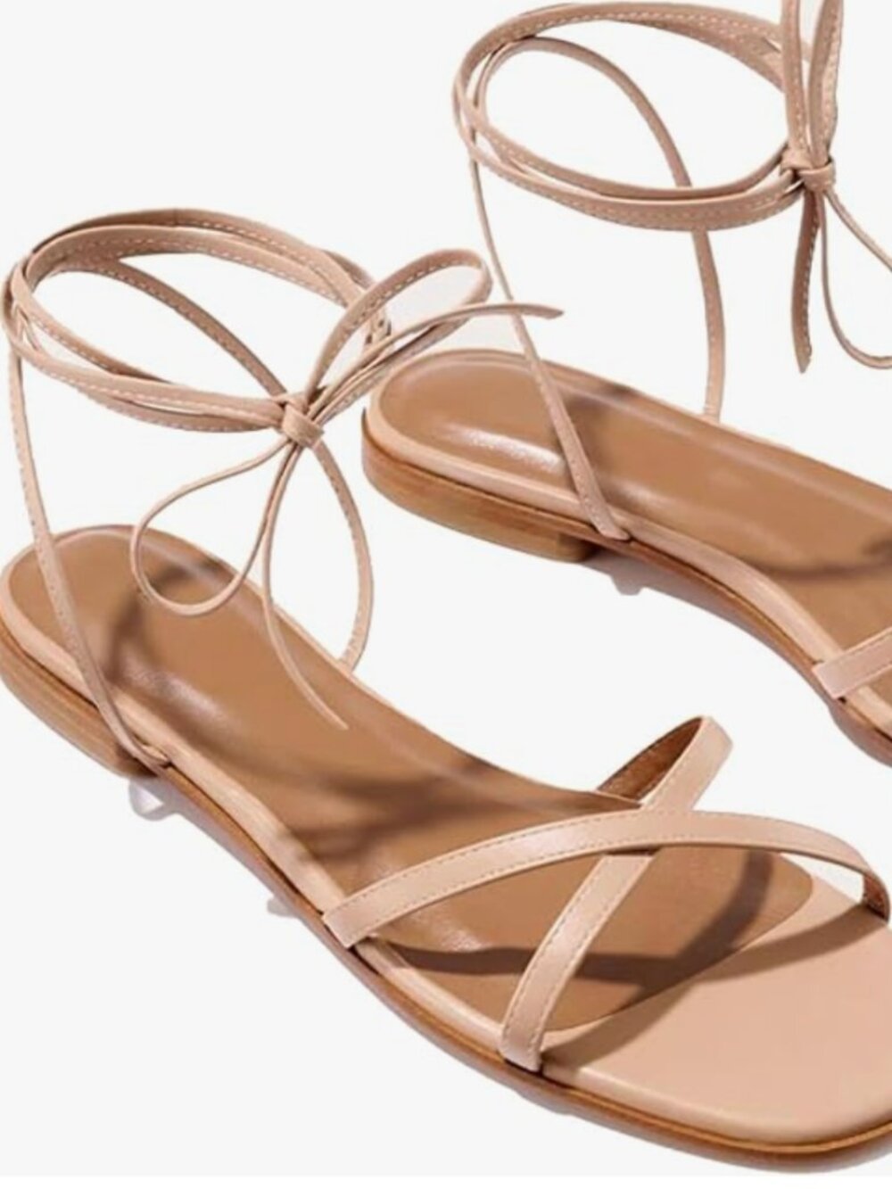 Strappy Flats Lace Up Flat Sandals Nude 7